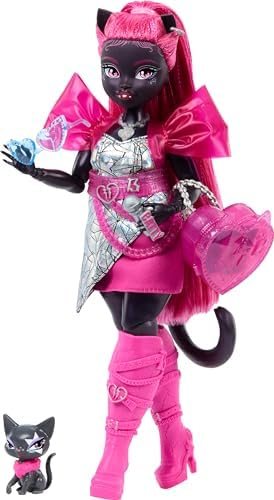 Catty Noir werecat doll in pink dress holding a microphone