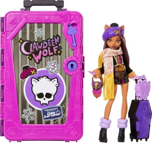 Clawdeen Wolf doll beside her cabin-themed Skulltimate Secrets luggage case