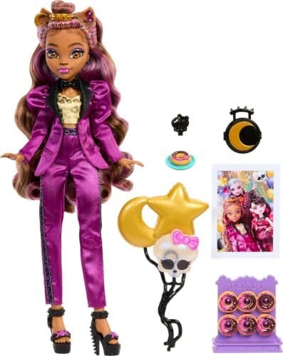 Clawdeen Wolf Monster Ball doll in satin suit with balloons