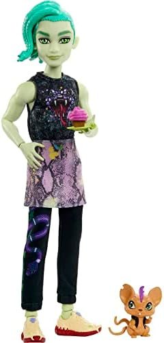 Deuce Gorgon doll in snakeskin-print jacket with sunglasses and mouse