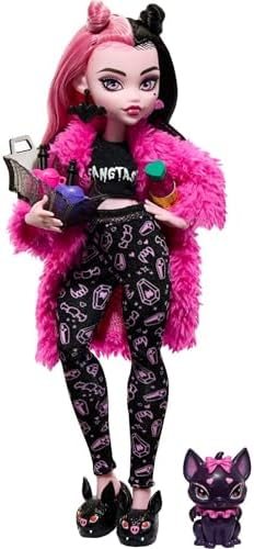 Draculaura Creepover Party doll with bat headband and coffin bed