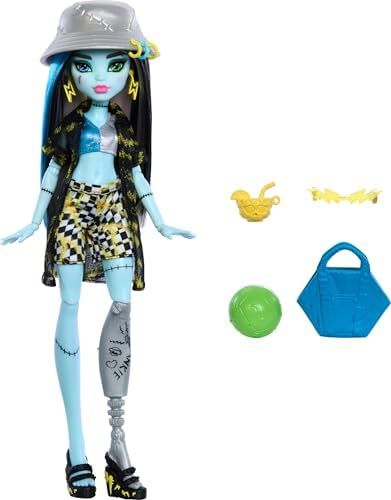 Frankie Stein beach doll in board shorts with volleyball
