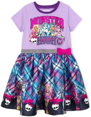 Purple plaid Monster High girls dress with glitter ghoul print