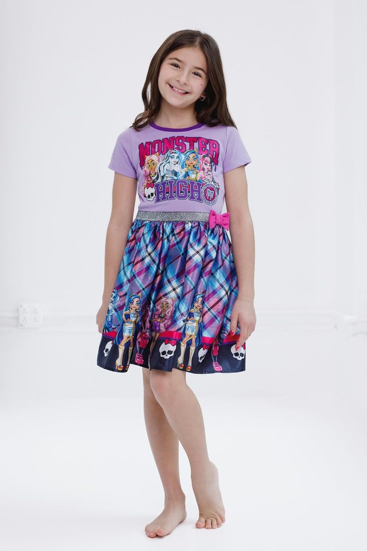 Plaid Purple Character Dress for Girls view 3