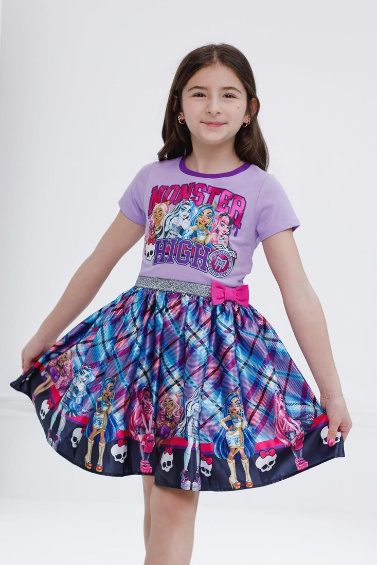 Plaid Purple Character Dress for Girls view 5