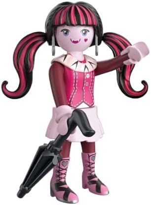 Playmobil Draculaura figure in pink and black holding ruffled parasol