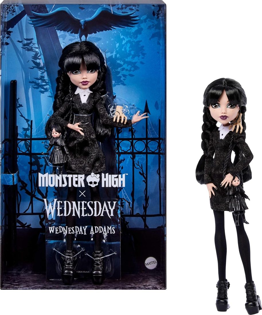 Wednesday Addams Doll in Black Dress view 2